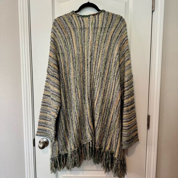 POL Women’s Boho Open Knit Long Line Fringe Trim Oversized Open Front Cardigan S - Picture 2 of 9